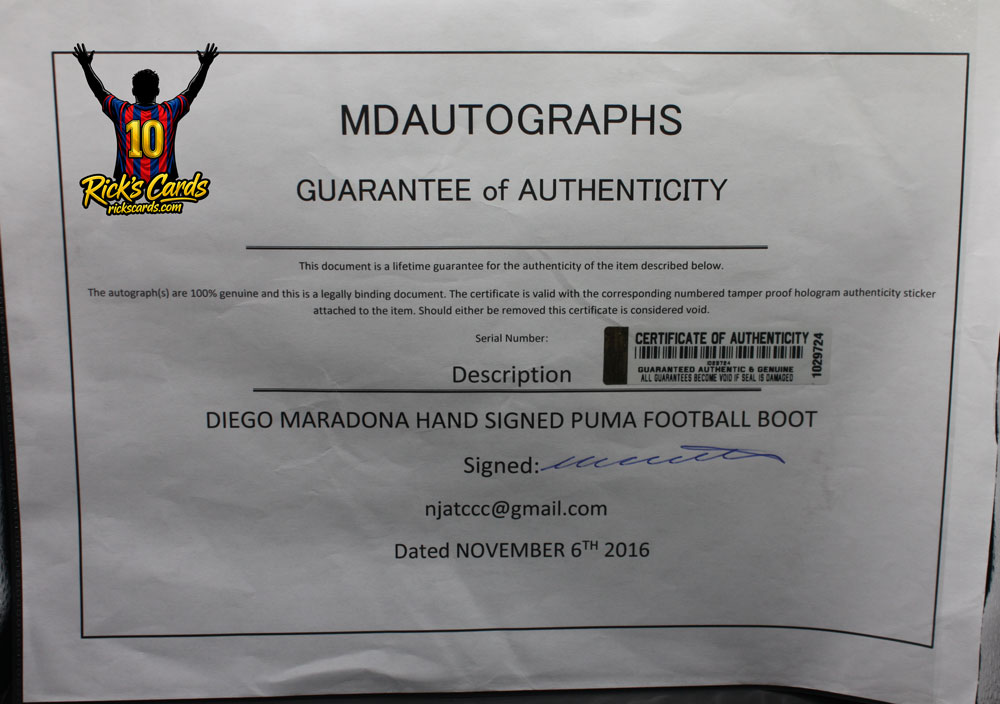 2016 Diego Maradona Autographed Puma Football Boot