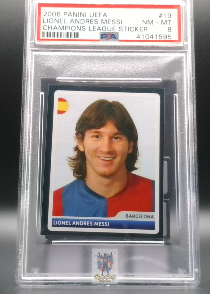 2006 Panini UEFA Champions League Sticker 19 Lionel Messi Graded PSA 8 Sticker