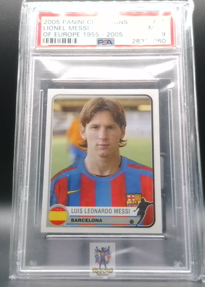  2005 Panini Champions of Europe 1955-2005 74 Lionel Messi Rookie Sticker PSA 9