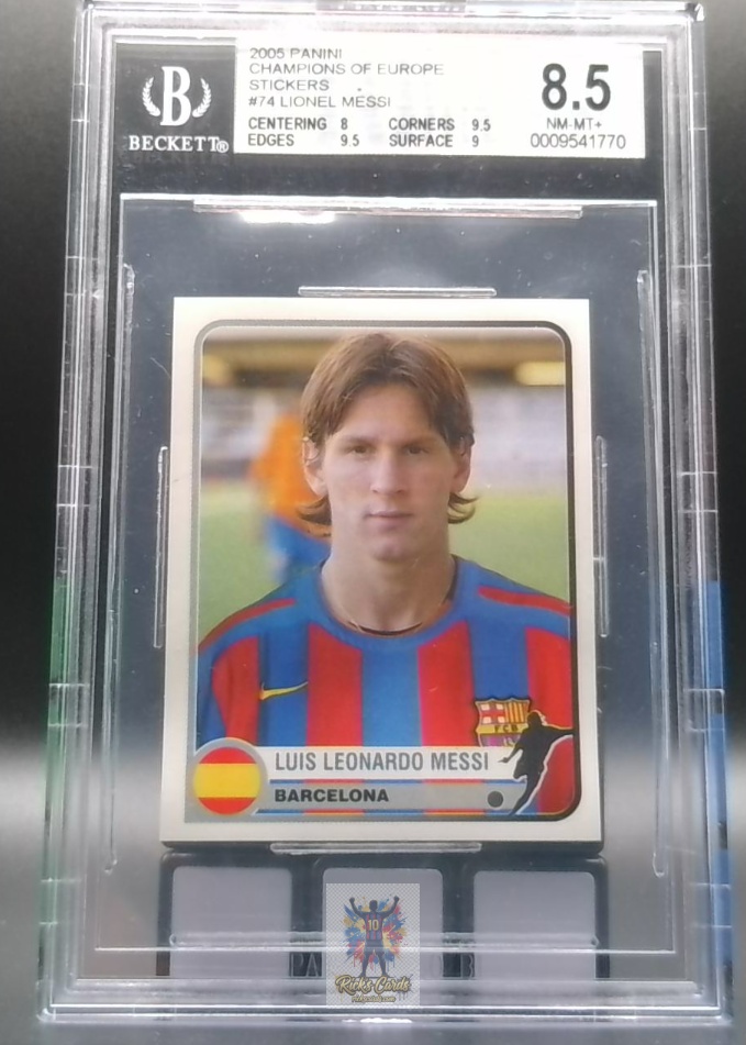2005 Panini Champions of Europe 1955-2005 Stickers 74 Lionel Messi Rookie Sticker BGS 8.5