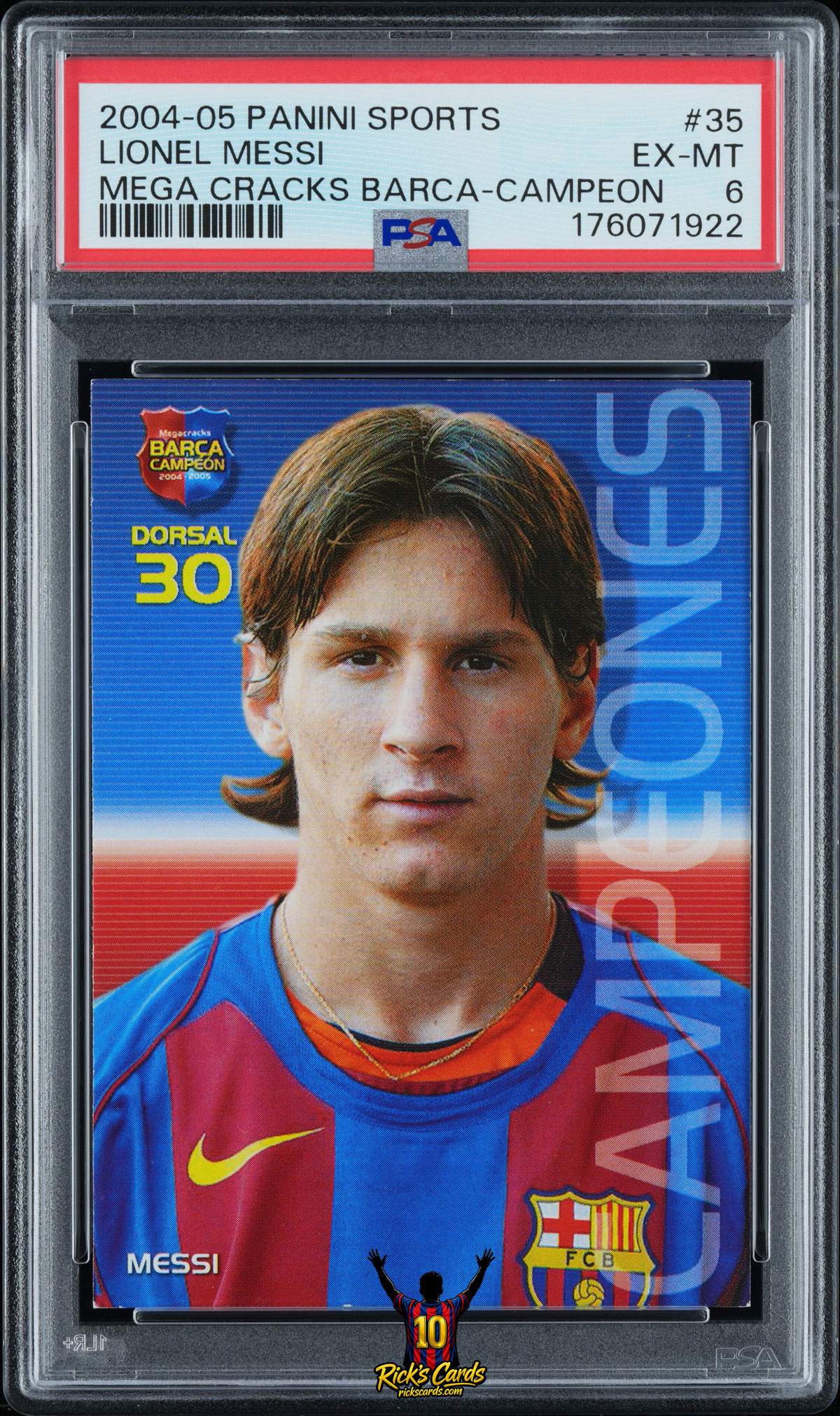 2004‑05 Panini Sports Mega Cracks Barça #35 Lionel Messi “Campeón” (Spanish) – PSA 6 Cert 176071922