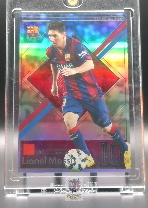   2014 Panini / Sega WCCF Lionel Messi card is from the World Club Champion Football (WCCF) 2014-2015 Opening Edition - Stars of the Club set, card #SOC 27/32, featuring Foil, Holo, Insert. Messi Cards 23