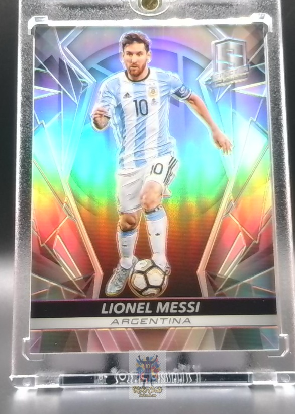   2016 Panini Lionel Messi card is from the Spectra set, card #10, featuring Base, Silver Prizm, Optichrome. Messi Cards 24