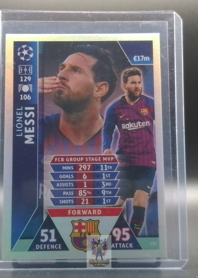 2018-19 Topps Match Attax Extra UEFA Champions League Lionel Messi Group Stage MVP insert card (#132). 484
